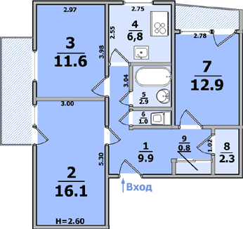 Планировки: 3-Комнатные, 14-ти этажные дома (кирпичные)
